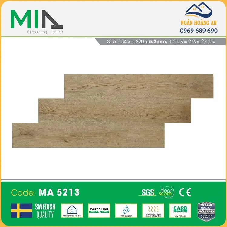 Sàn Nhựa Vinyl Hèm Khóa Giả Gỗ MIA MA 5213 Dày 5.2mm